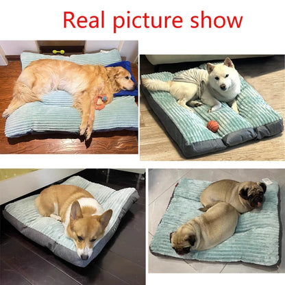 Large Dog Bed Soft Thicken Corduroy Pet Sleeping Mat Non-slip  Pet Kennel Winter Warm Detachable Dogs Sofa Pet Supplies Pet beds